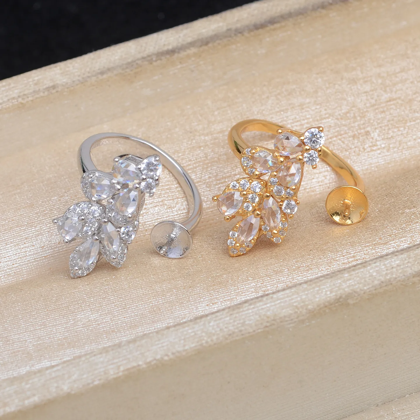 

S925 Sterling Silver Adjustable Finger Ring Mountings Base Setting Findings Jewelry Components for 9-12mm Pearls 3pcs/lot