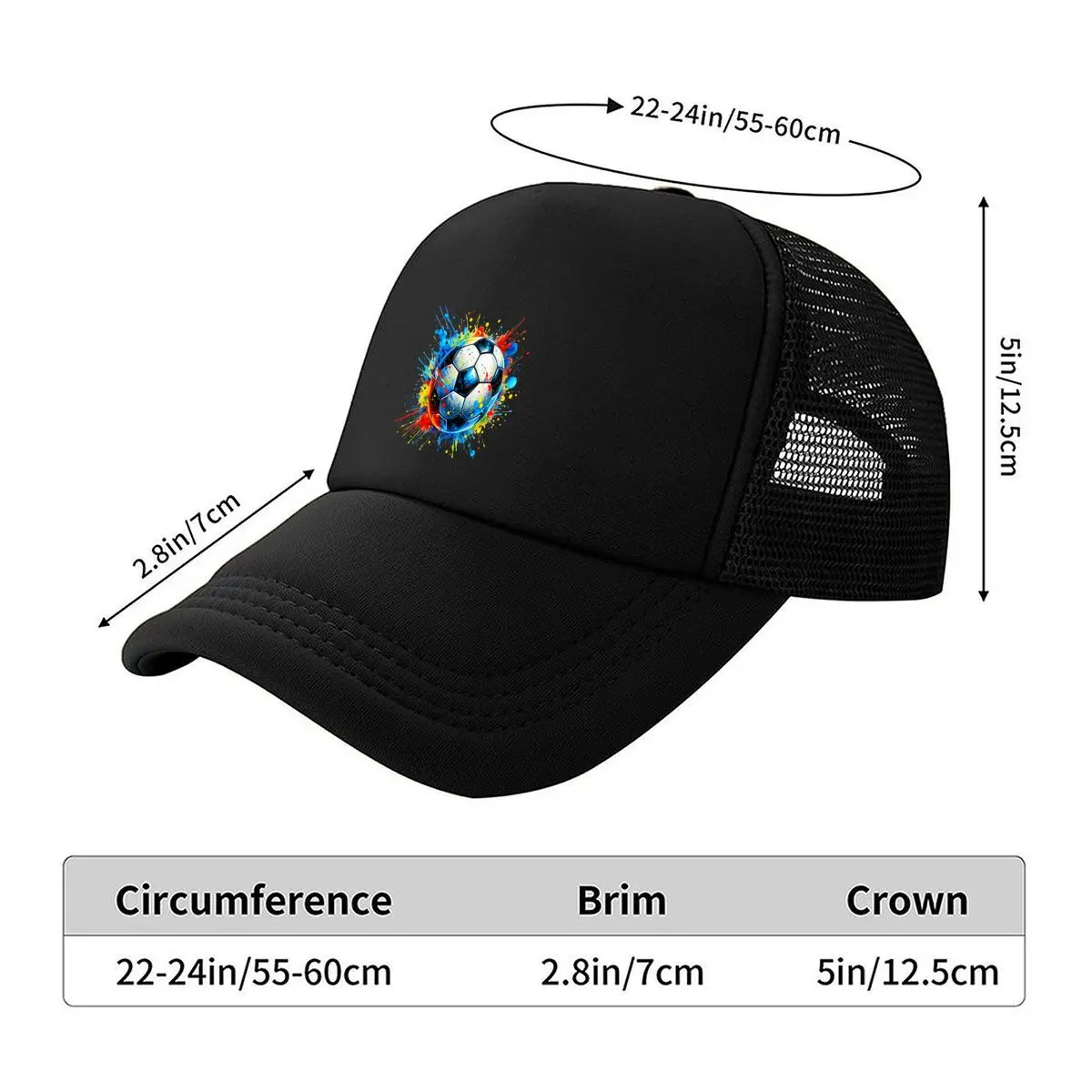 Colorful Soccer Ball Paint Splash Artistic Design Mesh Baseball Cap Hip Hop