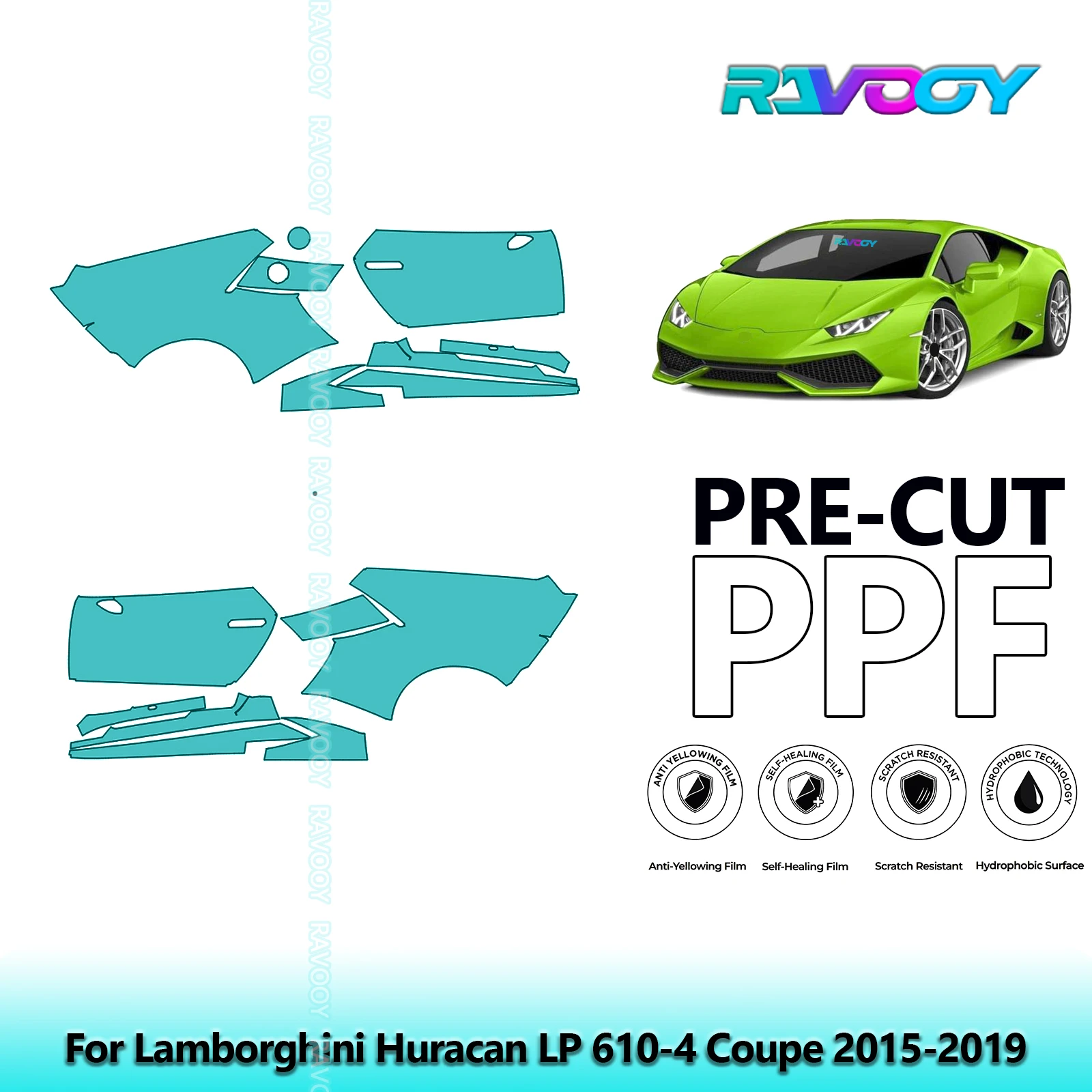 

For Lamborghini Huracan LP 610-4 Coupe 2015-2019 8.5mil Pre-Cut PPF Door & A/B Pillar Kit TPU Paint Protection Film Set