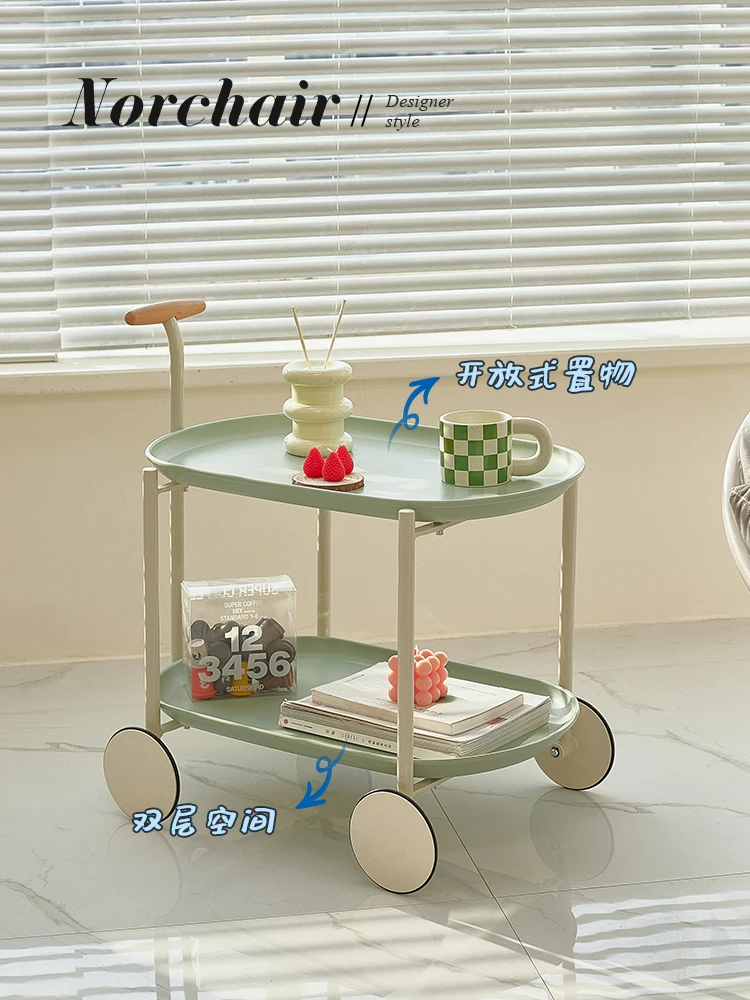 Living room sofa side table Nordic storage trolley movable ins creative double-layer coffee table