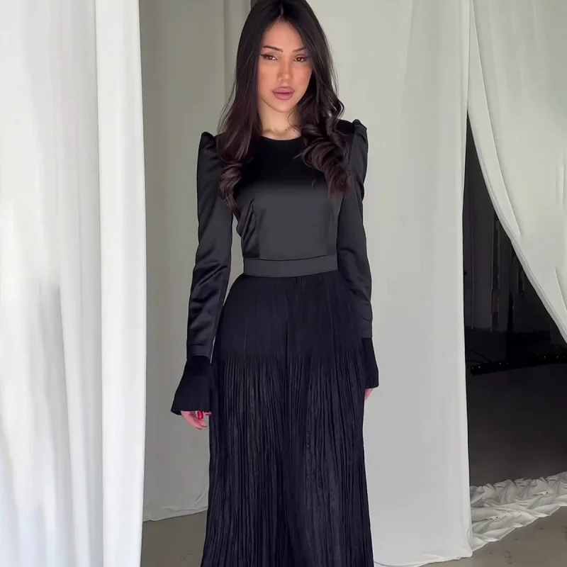 

Spring New Style Folded Waist Slimming Long Sleeve Flared Socialite Dress