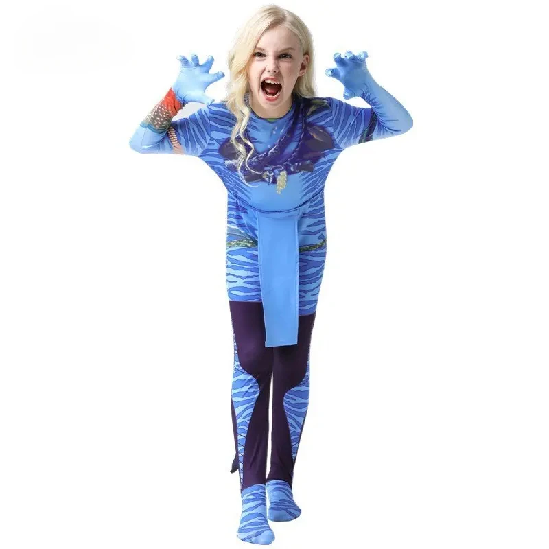 Film Jake Sully Cosplay Kostuum Kids Neytiri Bodysuit Pak Zentai Jumpsuits Halloween Kostuum voor Vrouwen Mannen Meisjes Volwassen