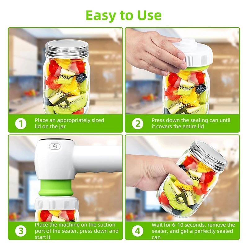 Mason Jar Vacuum Sealer Digital Display Handheld Food Vacuum Sealer Machine With Seal Bags & 10 Mason Jar Cover