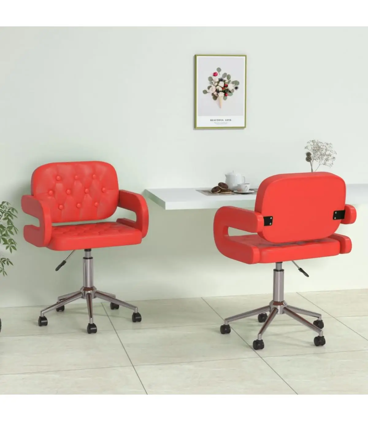 2 Pcts Red Synthetic Leather Spinning Dining Chairs