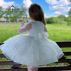 FATAPAESE Customzied Glitter Diamonds Crystal Pearls Dress for a Princess Girl Luxury Ball Gown  First Communion Wedding Party