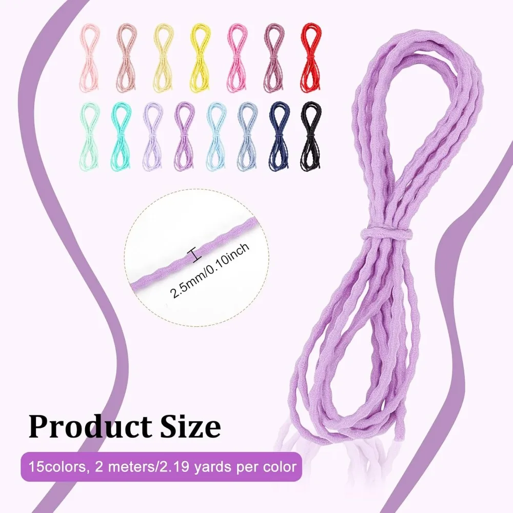 15 Colors 2.5mm Nylon High Elastic Cord Wave Nylon Braided Cord String for Hair Accessories Sewing Headband Knitting Making