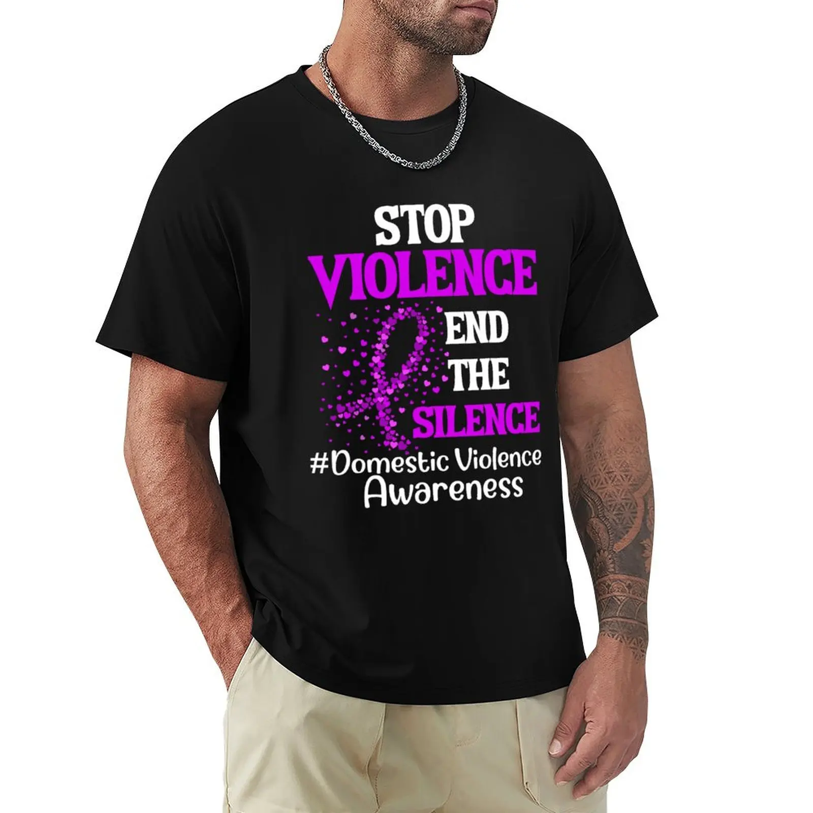 

Stop Violence End Silence Domestic Violence Awareness For Purple Ribbon, Gift For Supporters T-Shirt