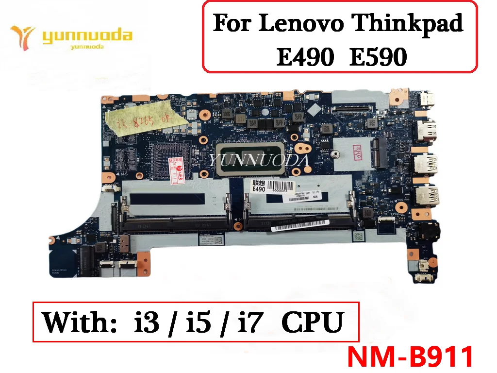 NM-B911 For Lenovo Thinkpad  E490 E590 Laptop Motherboard With I3 I5 I7 8th CPU DDR4  100% Tested