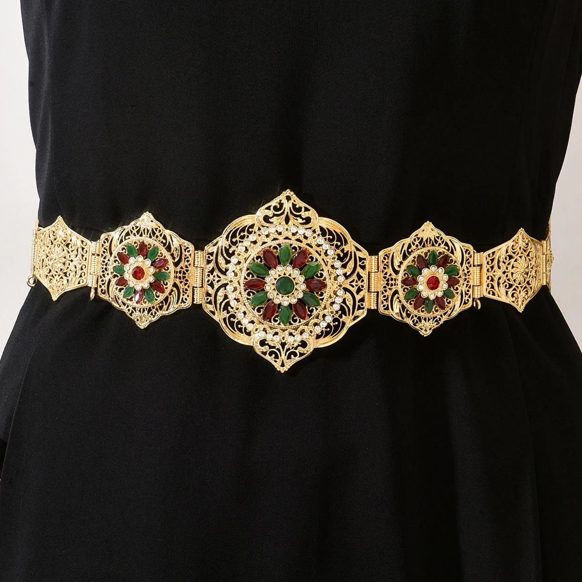 Gold Plated Belt Lady Metal Hollow Flower Waist Chain Length Adjustable Moroccan Wedding Dress Body Jewelry Luxury Kaftan