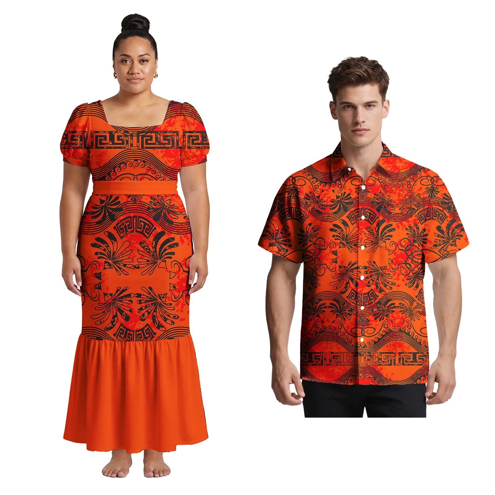 Polynesian Cozy Popular Couple Suit Hawaiian Dress for Ladies Beach Men Shirts Samoan Tribal Holiday Party Couple Match Outfits