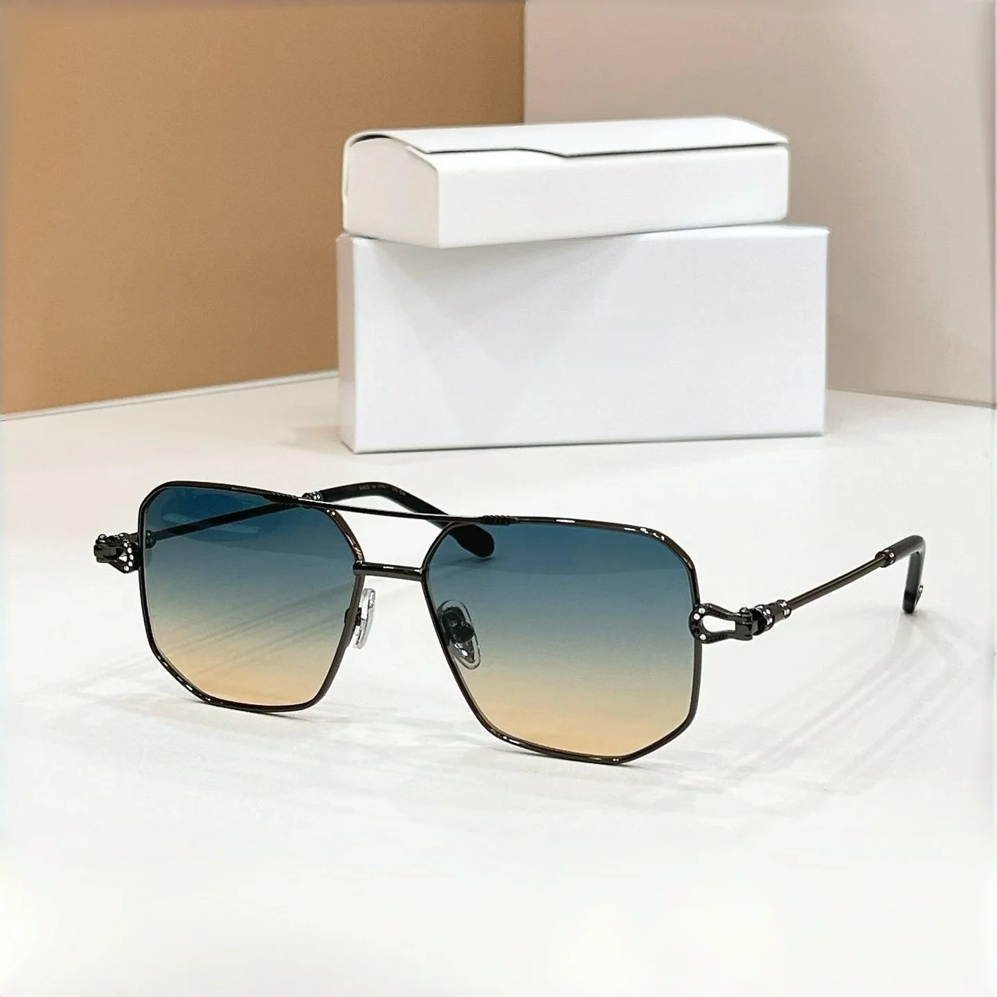 Pilot Style Big Lens Sunglasses Metal Frame Steel Wire Temple Design UV400 High Quality Unisex Outdoor Shades Travel Biking