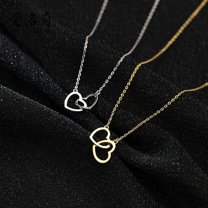 Double Love Ring Titanium Steel Necklace Women Fashion Versatile Influencer Collarbone Chain No Fade Jewellery Accessories