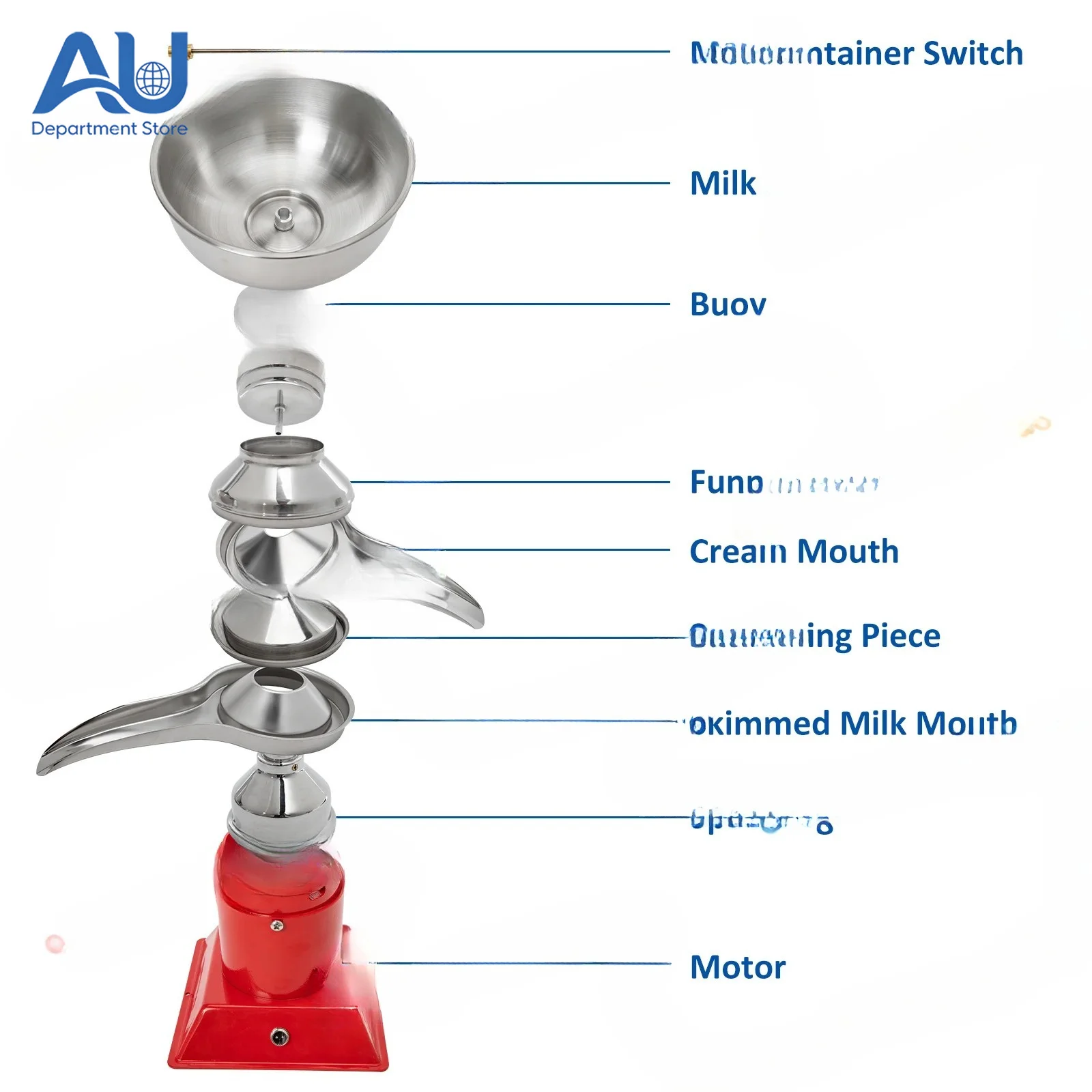 304 Stainless Steel Electric Cream Separators 100L/H Output 10500RPM Goat Milk Separator 30W 5L Bowl Capacity 100-240V