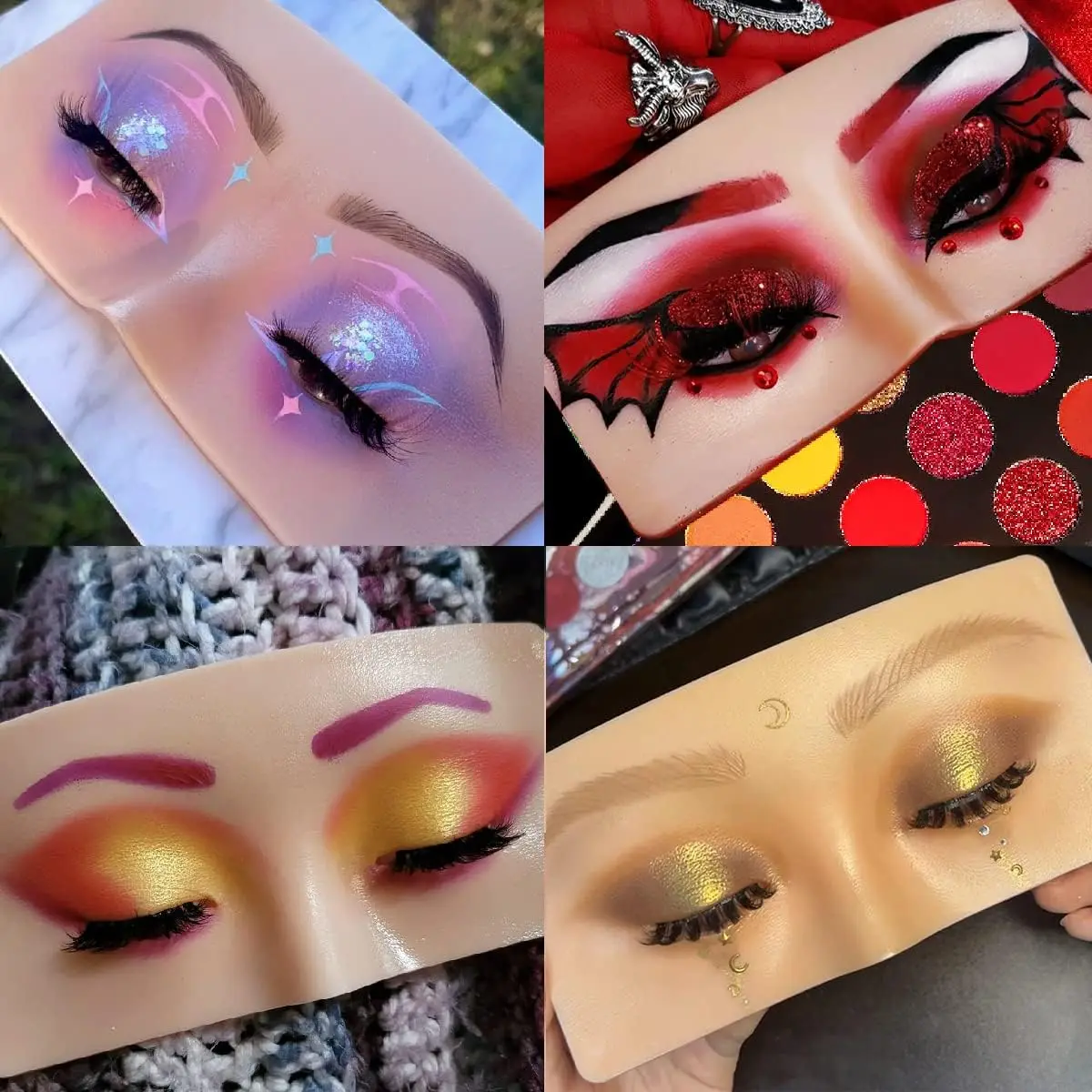 Wheat Silicone Makeup Practice Board with Pearl Stickers and Brushes - Suitable for Makeup Artists and Beginners
