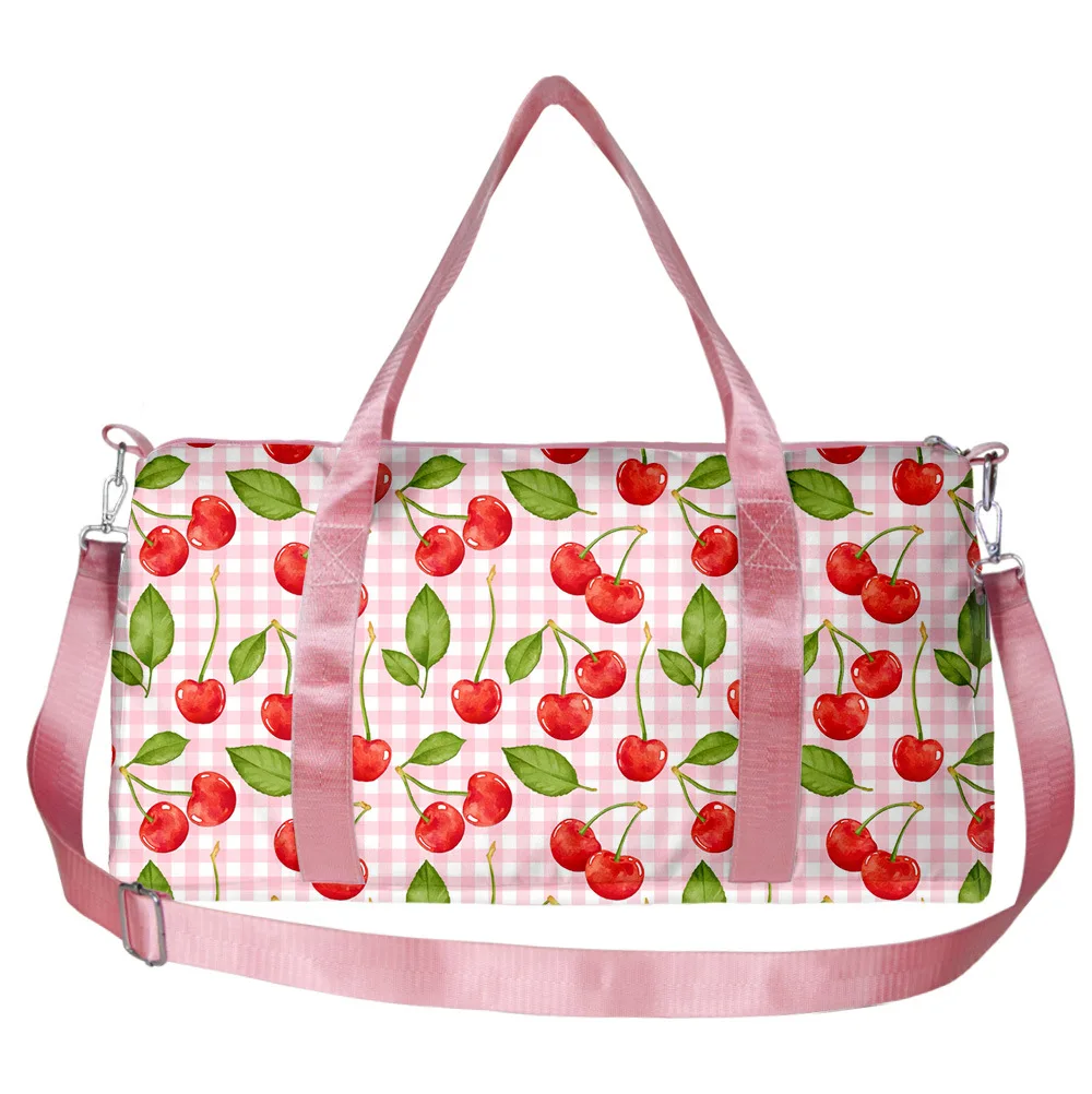 

Youthful pink stripes cherry rabbit 3D Print Barrel Shape Crossbody Outdoor Sports Bags Gym Yoga Bag Large Capacity Travel Bags