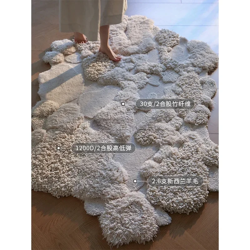 Snow Secret schlichter Teppich Wohnzimmer Kunst Wolle handgefertigte Nachttischdecke