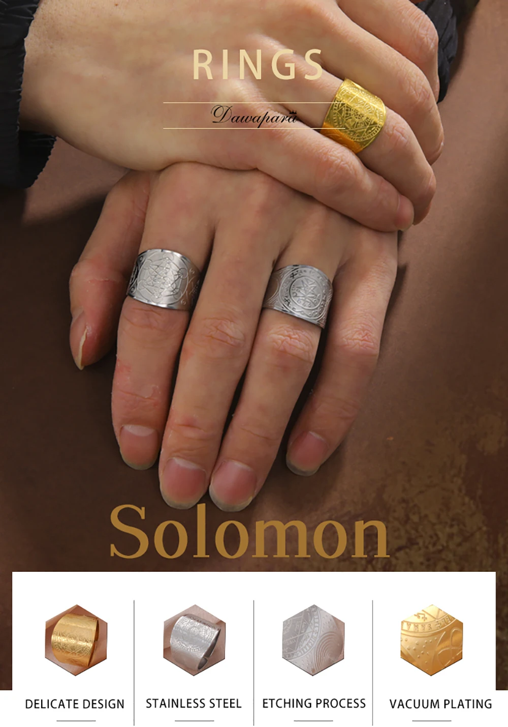 Dawapara Siegel der sieben Erzengel Geheimnis des Universums Ring Edelstahl Salomon Kabbalah Schutz Amulett Talisman – Detail 3