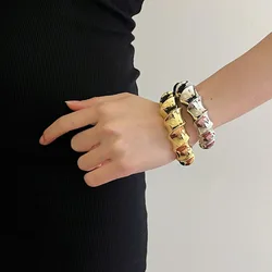 Twist bamboo bold open cuff bangles stainless steel bangles for women chunky hardware stainless steel jewelry waterproof