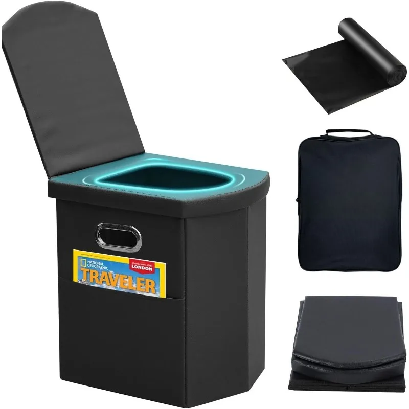 

Upgrade XL Portable Toilet for Adults, Extra Large Portable Travel Floding Toilet, Camping Tall Toilets with Lid for Adults and
