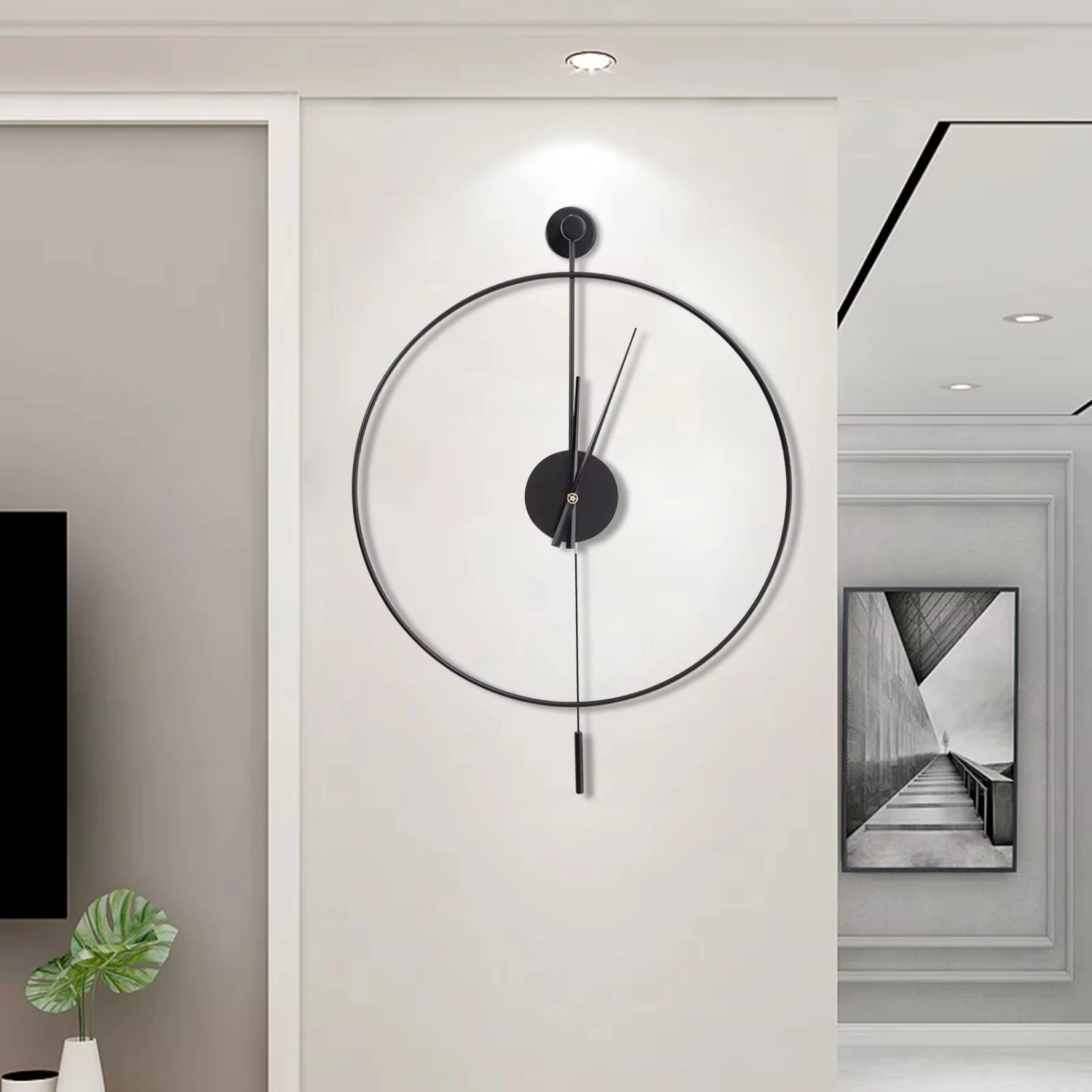 2 Colors Classical Large Decorative Wall Clock with Pendulum Modern Non-Ticking Silent Metal Wall Clocks  Living Room Bedroom