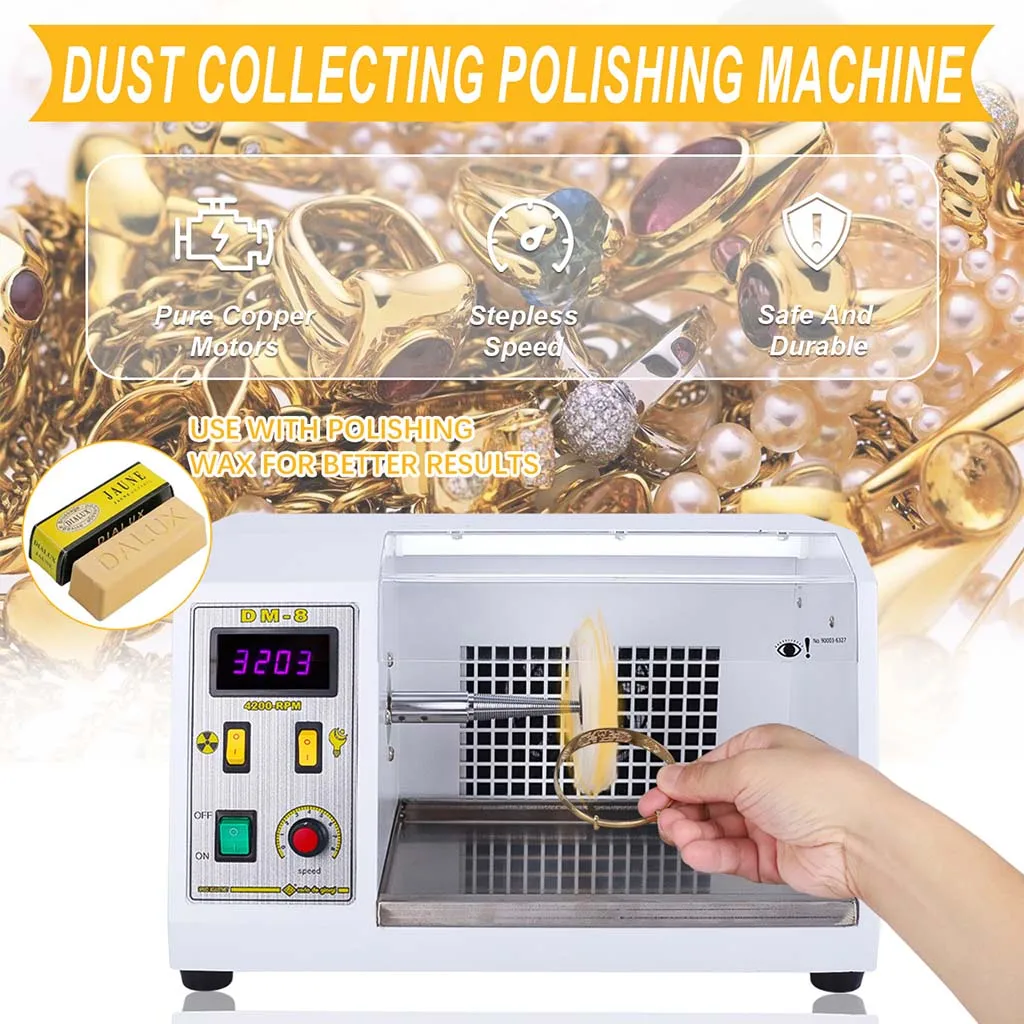 

DM-8 4300RPM Frequency Conversion Strong Suction Bench Polisher for Lathe Jewelry Tool Watch Band Polishing