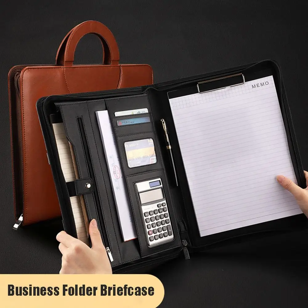 

PU Leather A4 Clipboard Folder Stationery Writing Pads Contract File Folders with A4 Notepad Portable Document Organizer