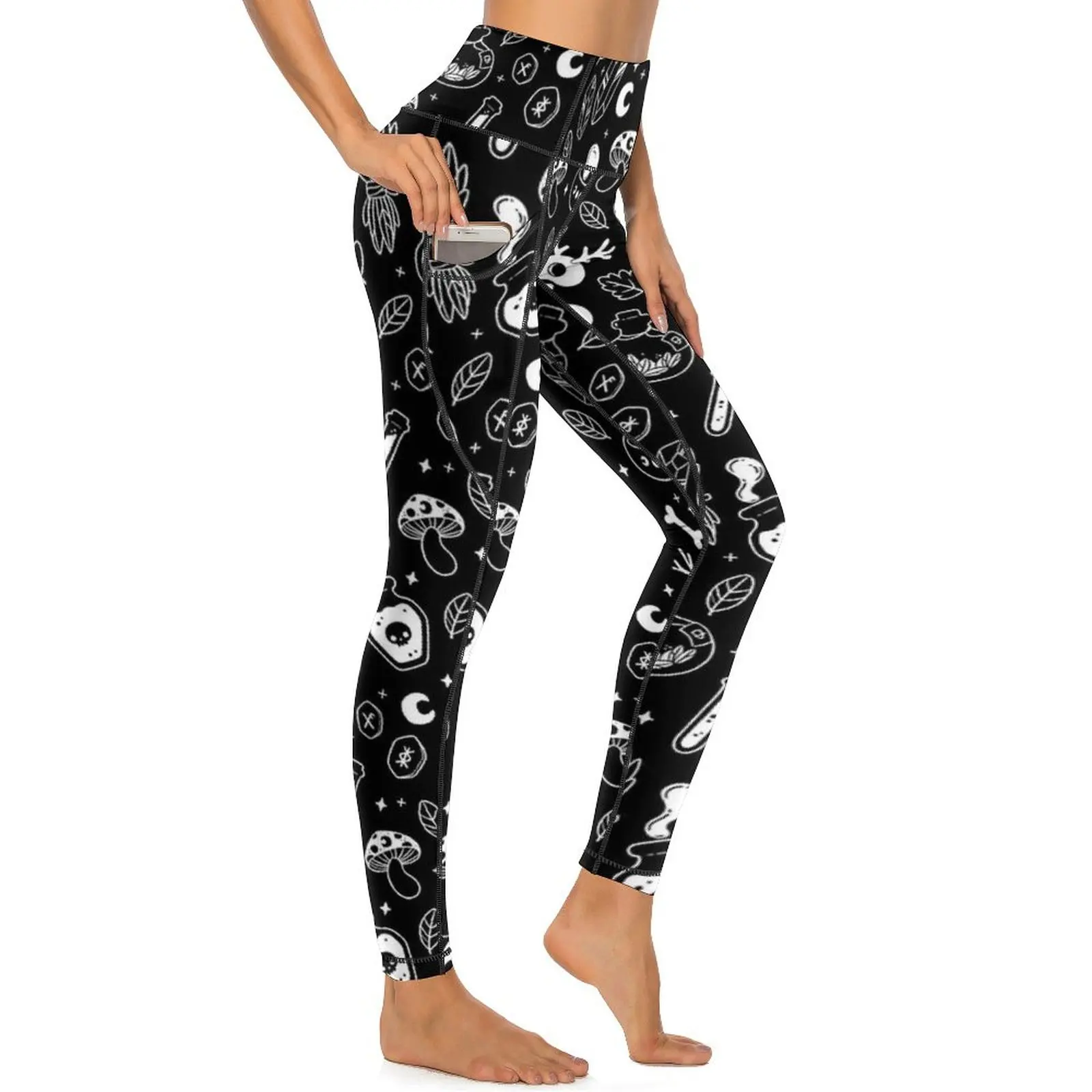 Witchy Ingredients Black And White Nikury Leggings Halloween Fitness Yoga Pants Push Up Stretchy Sport Legging Vintage Leggins