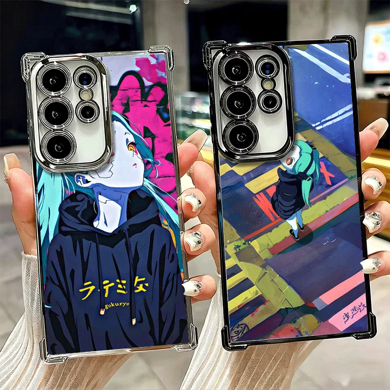 E-Edgerunners Anime Rebecca Plating Phone Case For Samsung Galaxy S26 S25 Edge S24 S23 Ultra S22 S21 Plus S20 FE Anti-Fall Prote