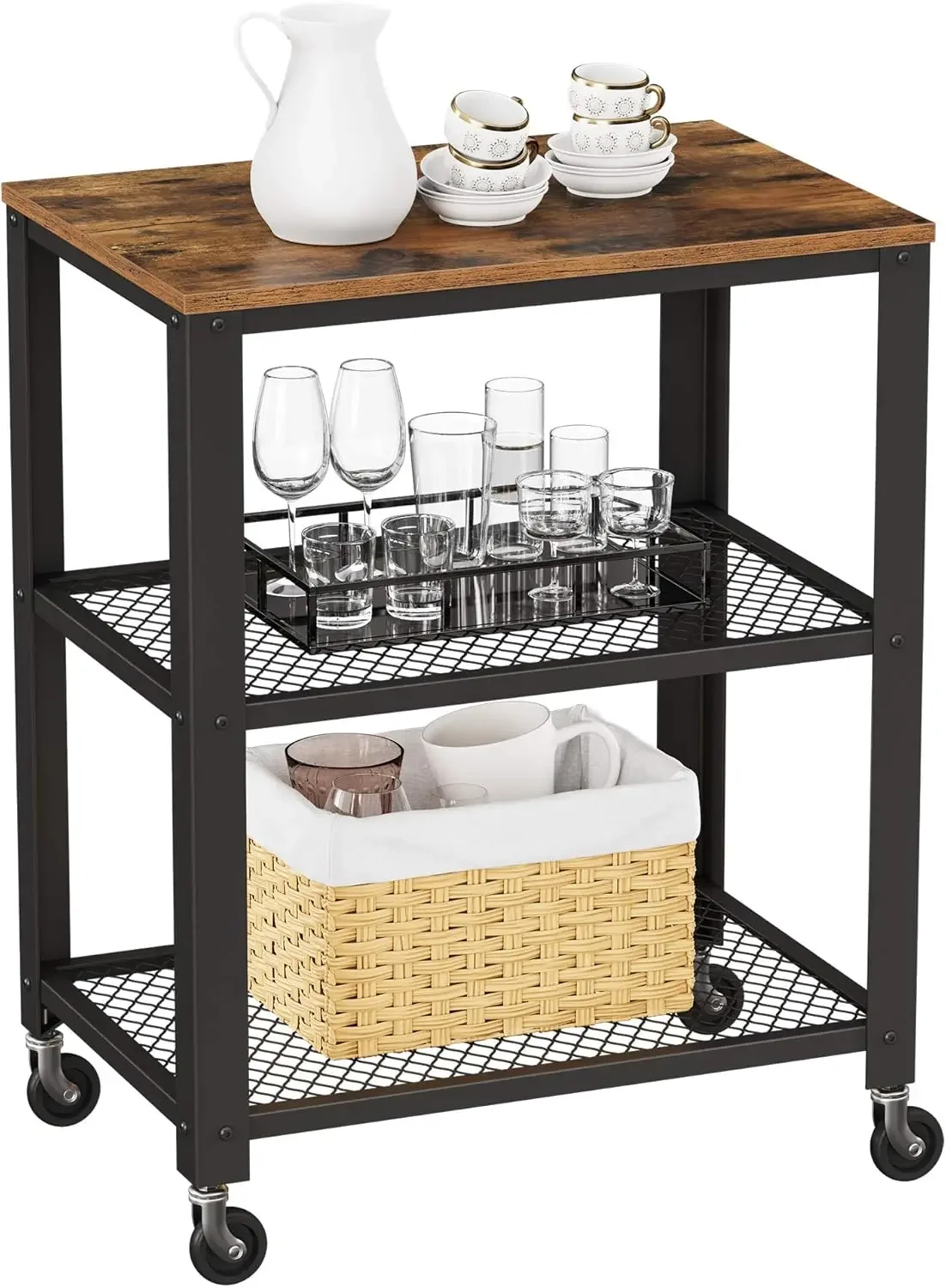 

VASAGLE BRYCE Serving Cart, 3-Tier Kitchen Utility Cart on Wheels with Storage, for Living Room, Accent Furniture with Steel