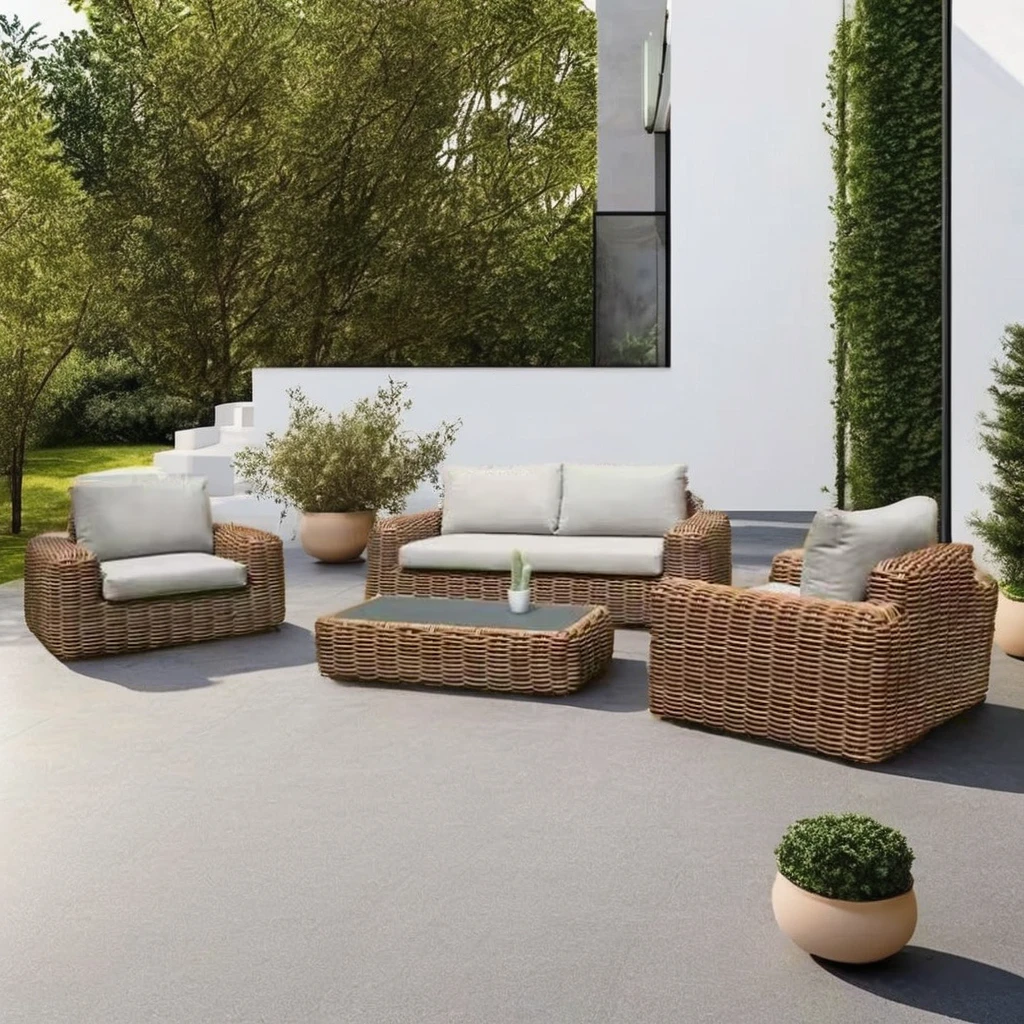 

Luxury Patio Furniture 4pcs Outdoor Sofa Set PE Rattan Material for Living Room Hotel Villa Park Courtyard Apartment Farmhouse