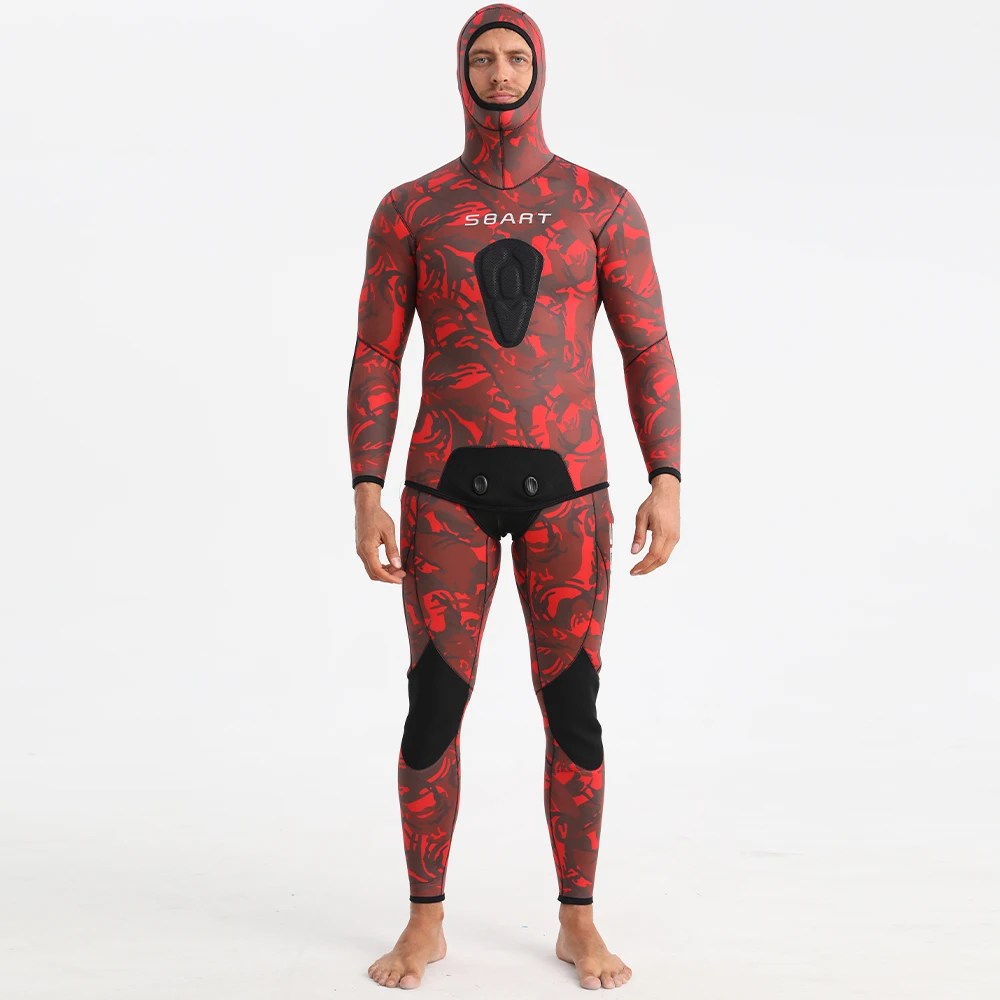 sbart 3mm Hooded Wetsuit Open Cell Cold-Proof and Warm Winter Swimsuit Split Fishing Suit Camouflage Diving Surfing Suit