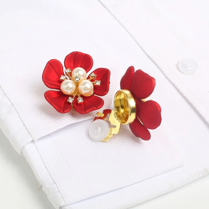 

Imitation Shell Artificial Pearl Flower Cufflinks Alloy Jewelry High-end Clothing Accessories Buckle Set Clip
