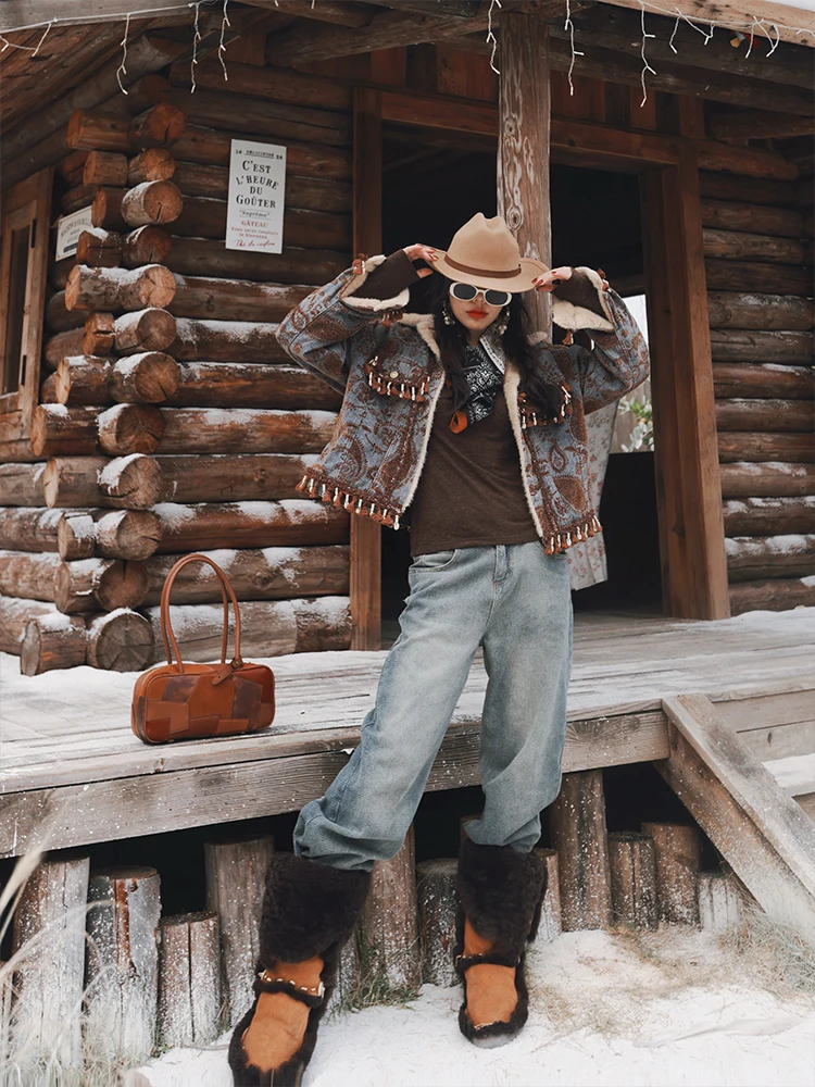 TIYIHAILEY الشتاء النساء ملابس خارجية معاطف الدنيم جاكيت من الصوف شرابات الدافئة سميكة عالية الجودة جديد 2025 الجاكار رفض طوق