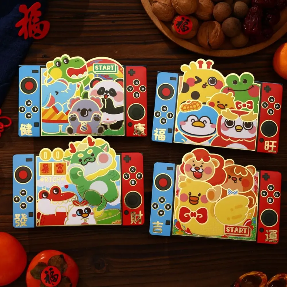 Sobre rojo chino de 2025, 8 Uds., mejores deseos, bendición, paquete rojo de Año Nuevo 3D, dibujos animados HongBao, bolsillos rojos de la suerte, bende