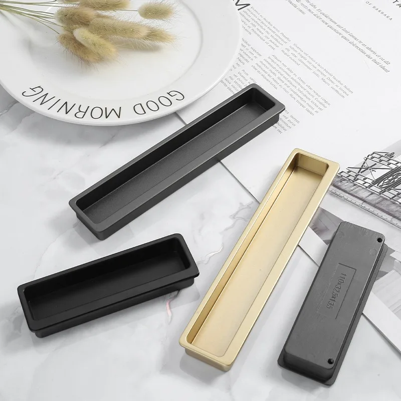 Light luxury zinc alloy black invisible buckle embedded cabinet wardrobe drawer handle sliding door gold concealed embedded