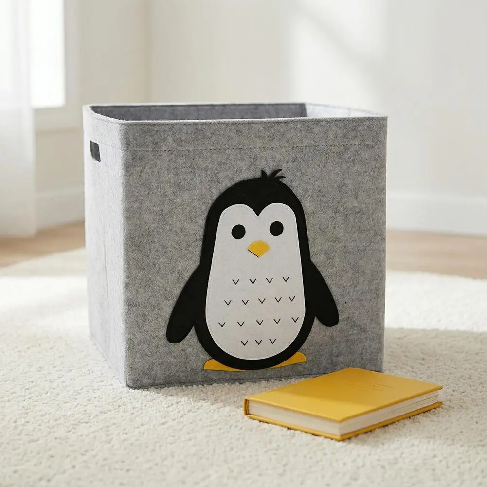 Cute Animal Felt Storage Box Large Foldable Toy Organizer Bin Nursery Room Decoration For Clothes Blanket Laundry