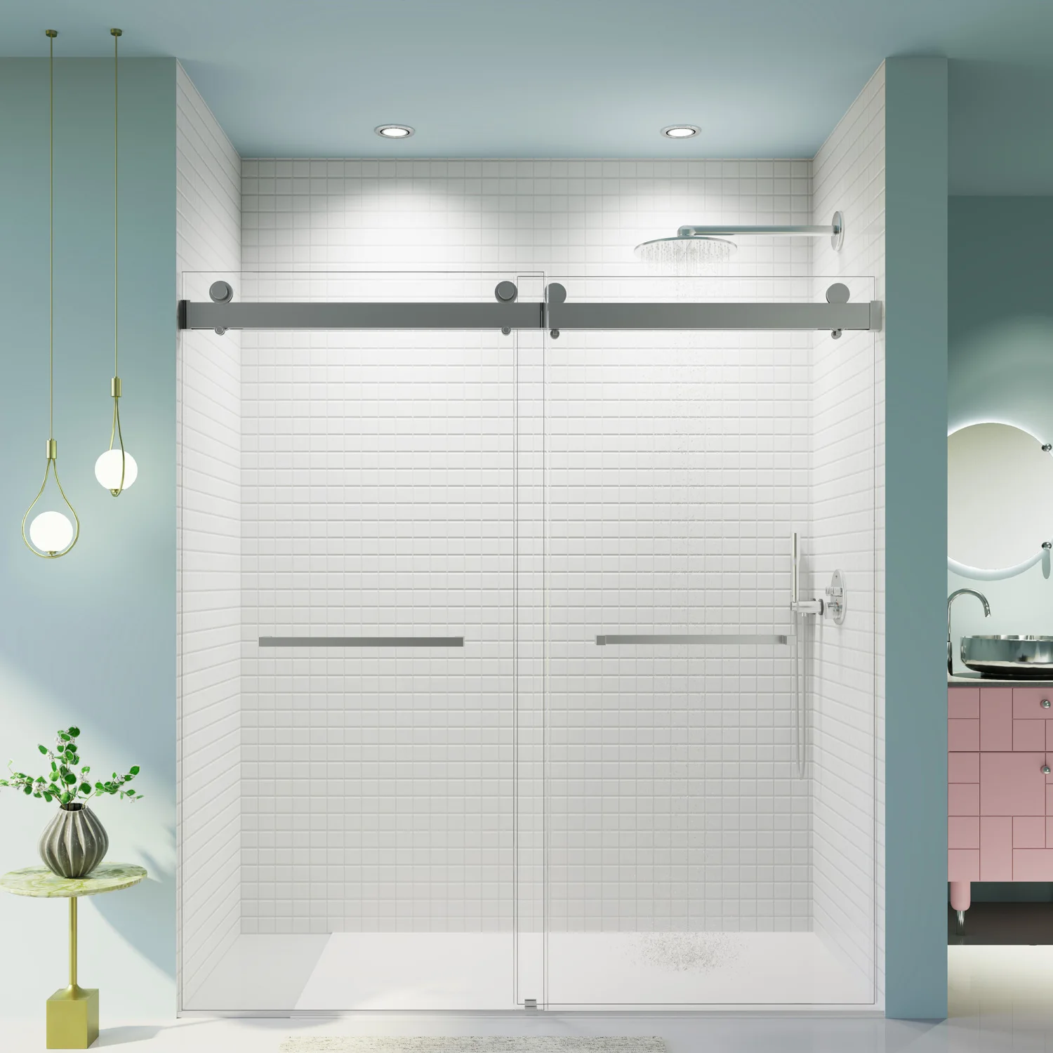 68-72 inches *76 inches Frameless Double Sliding Soft-Close Shower Door, 3/8 inches (10mm) Thick SGCC Tempered Glass Door, Chrom