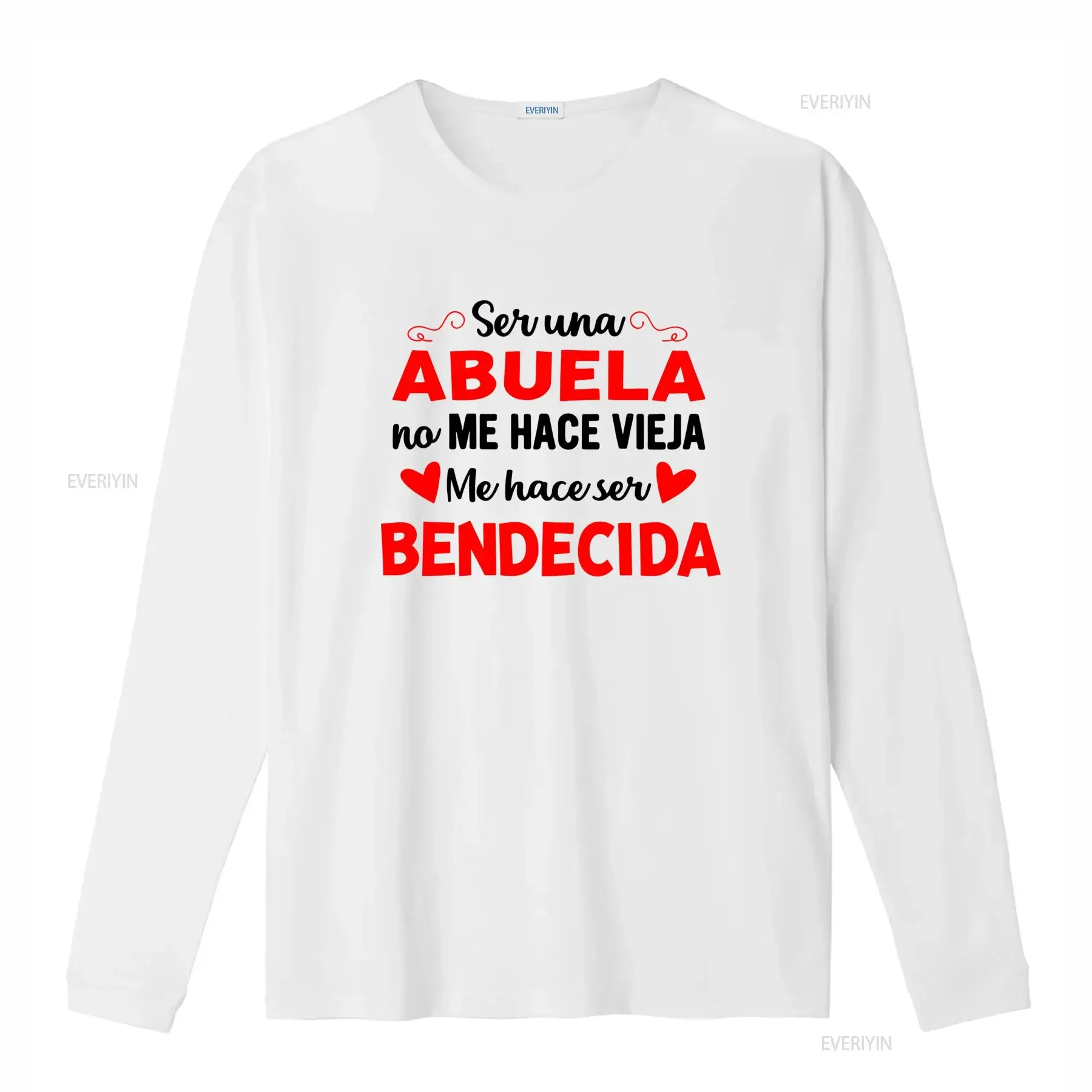 Camiseta de Mujer Soy Una Abuela No Me Hace Vieja Ser Bendecida Cuello Redondo Blanco con Letras Rojas Ligera para vintage