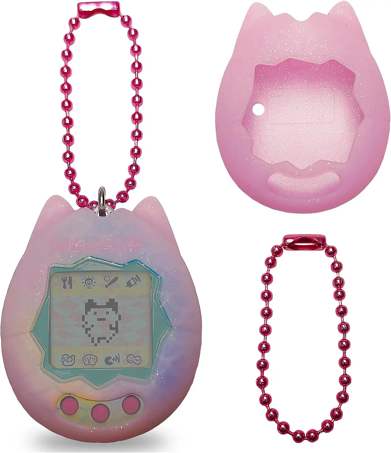 Silicone Protective  Cover Case and Screen Protector and color chain  Replacement for Tamagotchi Original Digital Pet