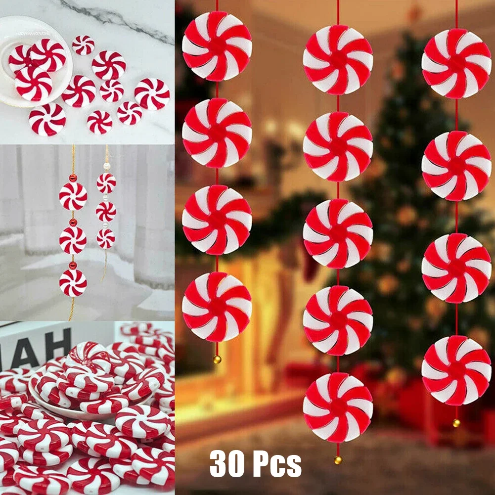 Xmas Candy Ornament Xmas Candy Pendant Home Pendant Red + White Xmas Tree 24*6mm 30pcs 3D Candy Cane Christmas