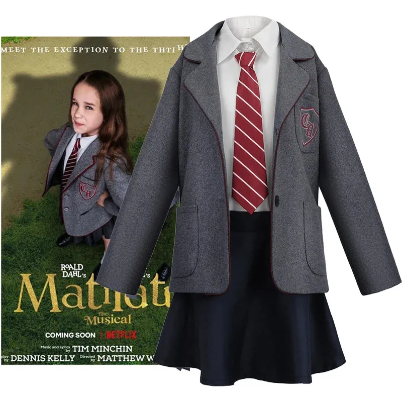 

Movie Matilda Cosplay Costume School Uniform Coat Skirt Roald Dahl's Matilda Cosplay Halloween School Suit for Kids Girls Women