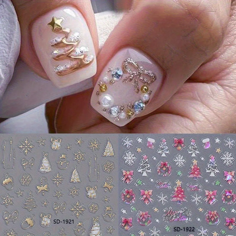 2pcs Christmas snowflake nail stickers, easy to apply for nail decoration DIY, gifts, party and wedding makeup styling