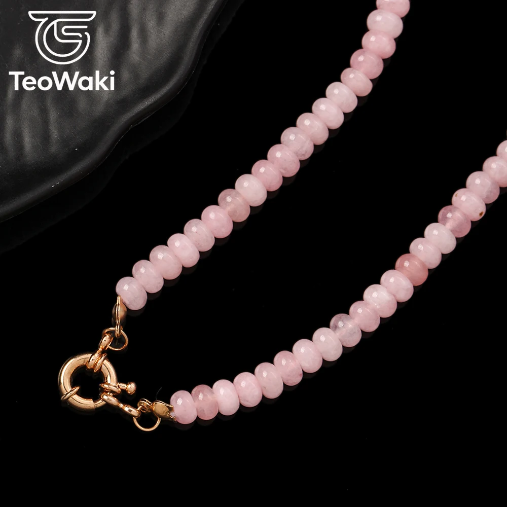 TeoWaki Chic 40cm Natural 4×6mm Pink Jade Abacus Bead Choker Necklace Graduation Party Gift Women Fashion Collar Necklace