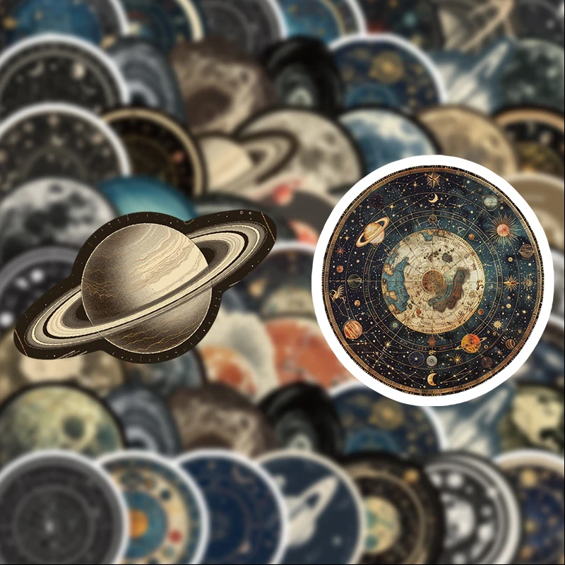 50 Pieces of Retro Planet Stickers, Suitable for Journals, Laptops, Car Bumpers, Skateboards, Water Bottles, Computers, Phone Decorations, Etc