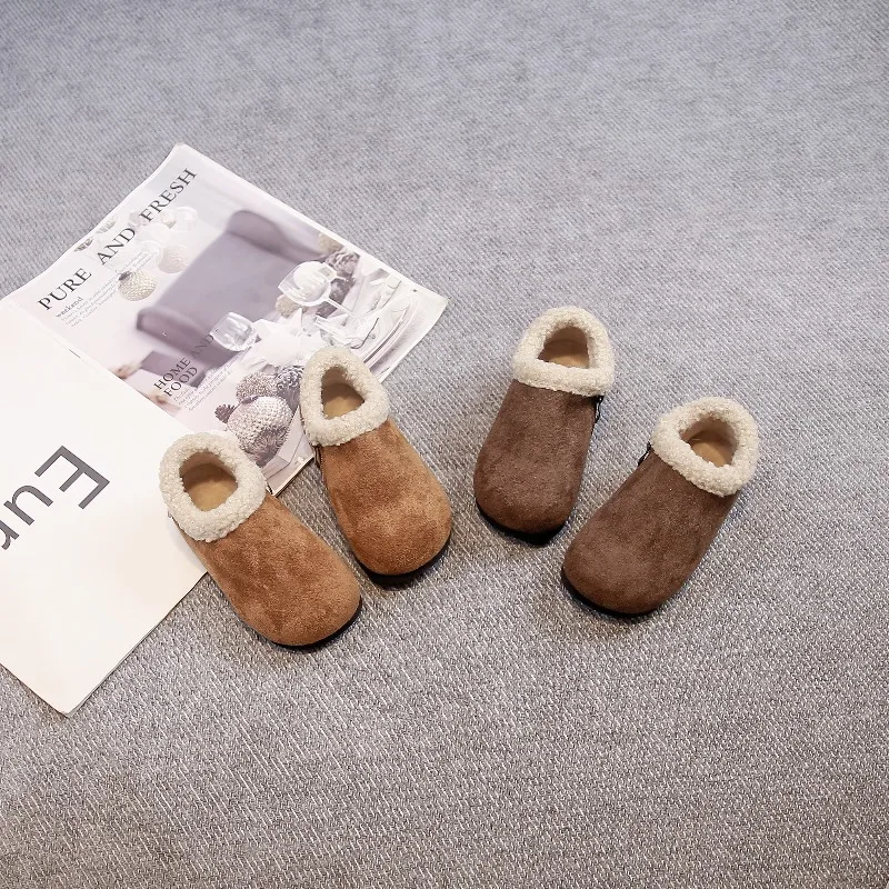 

Child Stylish and Warm Shoes Platform Fur Round Toe Girl Autumn Casual Sneakers Soft Genuine Leather Comfortable Shoes
