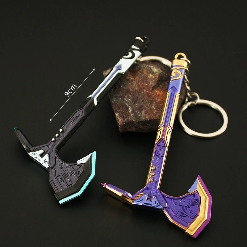 9cm/3.54in Valorant Western Future 게임 주변 장치 미니 테두리 시대 전투 도끼 장난감 키 체인 펜던트 장식 소년을위한 수공예품