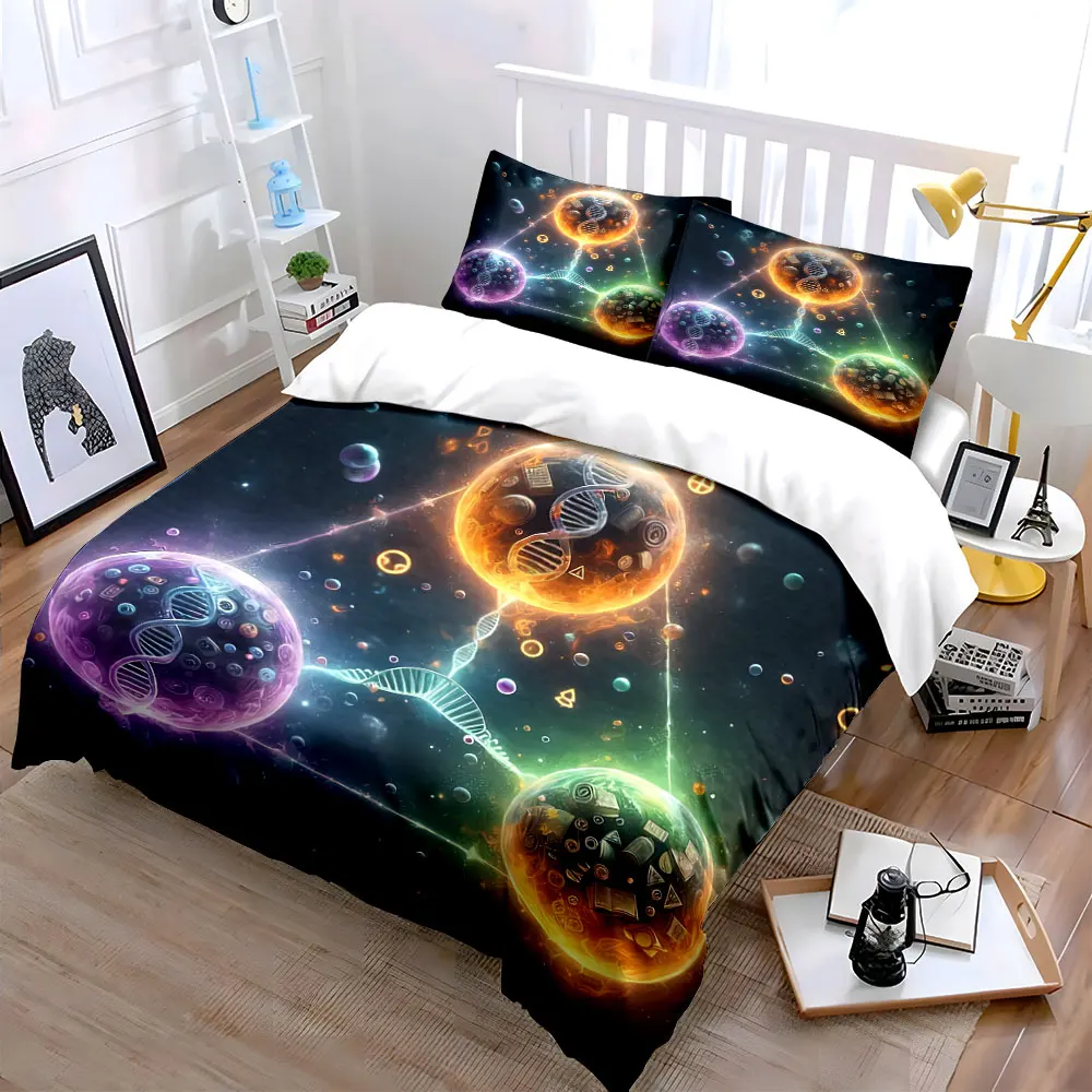 DNA Science Art Trio Set Bedding Set with 1 Duvet Cover 2 Pillowcases Single Double King Queen, Gift