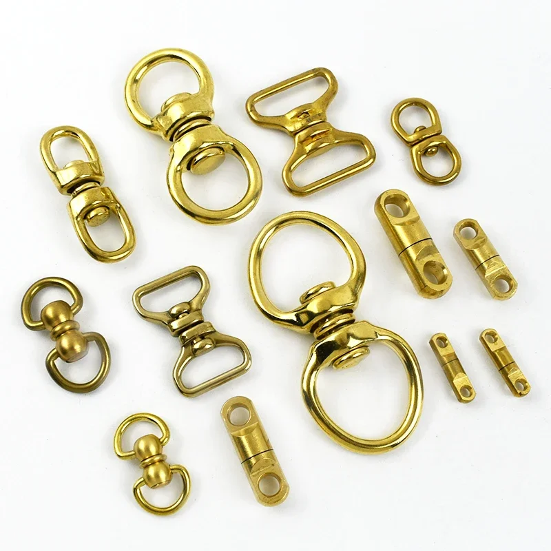 Meetee 2/5Pcs Solid Brass Buckle Rotated Double D Buckles Swivel Ring Hook Chain Keychain Connector Rings Metal Clamp Snap Clasp