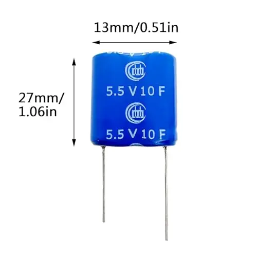 2 pcs 13x26x27mm(0.51x1.02x1.06in) Super Capacitor 5.5V 10F Super Farad Capacitance Winding Type Energy Storage