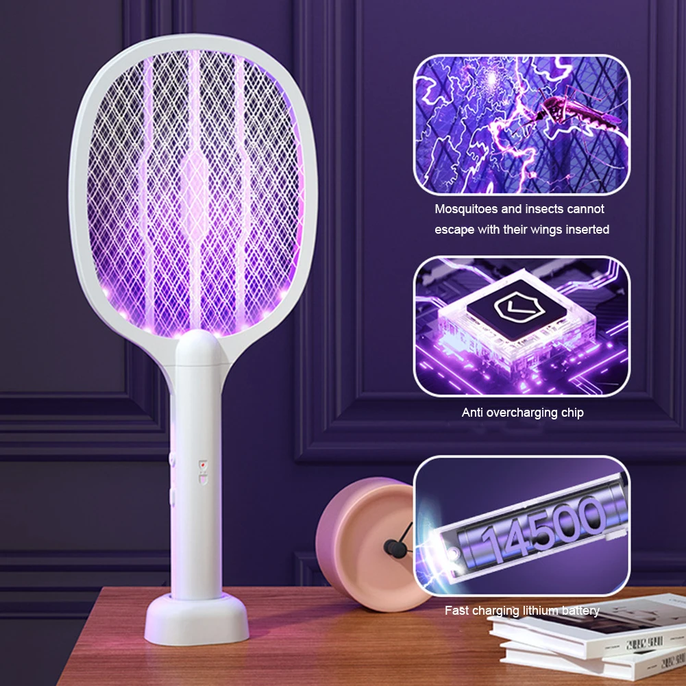 

3000V Home Dormitory Electric Mosquito Swatter Mosquito Killer Lamp 2 in 1 Purple Light Folding USB Rechargeable Insect Killer